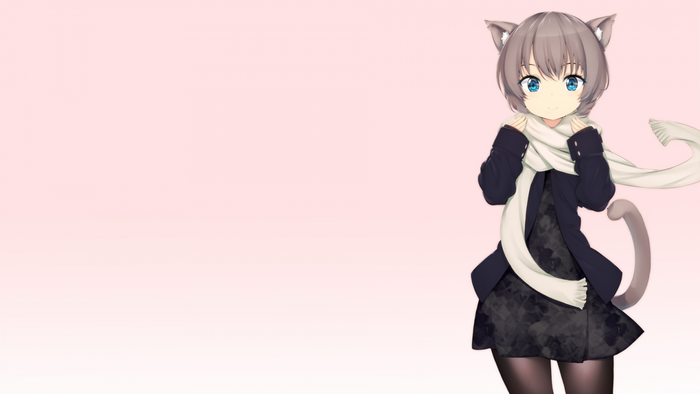 Anime cat girl with blue eyes and scarf
