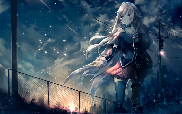 IA Vocaloid anime girl in a dark city at night