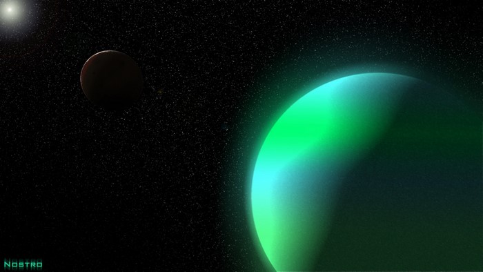 Planet and moon in outer space with stars