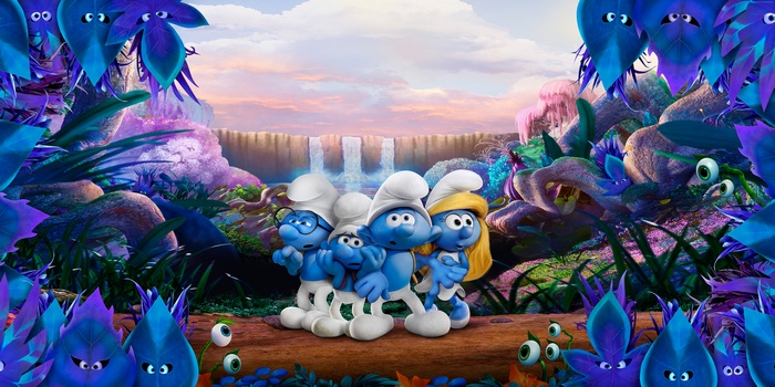 Smurfs: The Lost Village with Smurfette, Clumsy, and Hefty