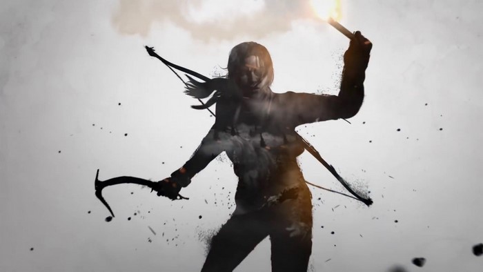 Lara Croft from Rise of the Tomb Raider with a flare and ice axe