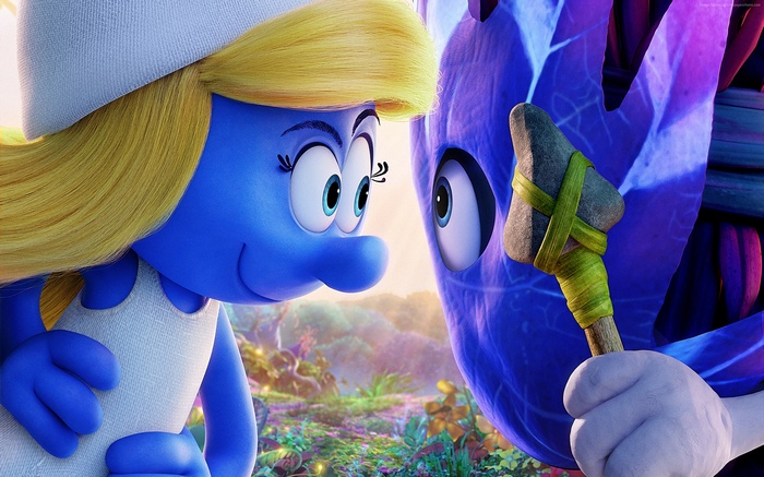 Smurfette and a creature from Smurfs: The Lost Village