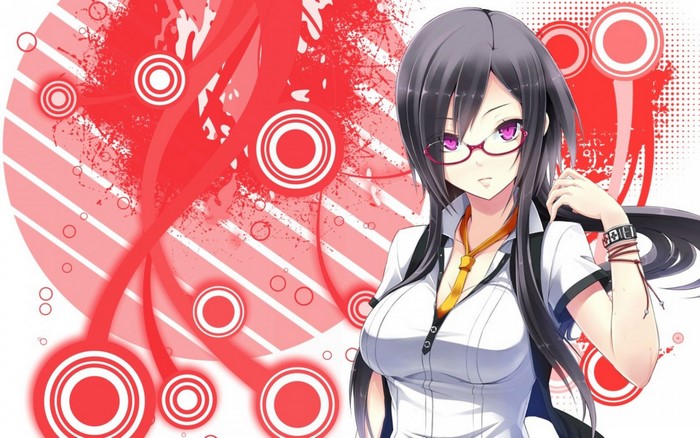 Anime girl with glasses and red circles background