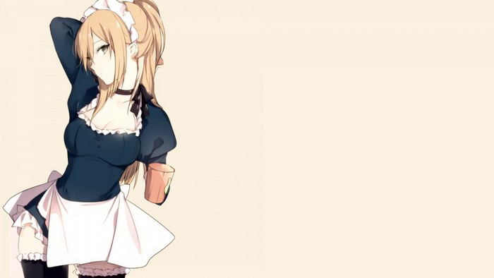 Anime girl in maid outfit holding a cup