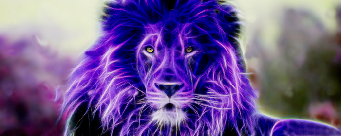 Purple fractal lion close up