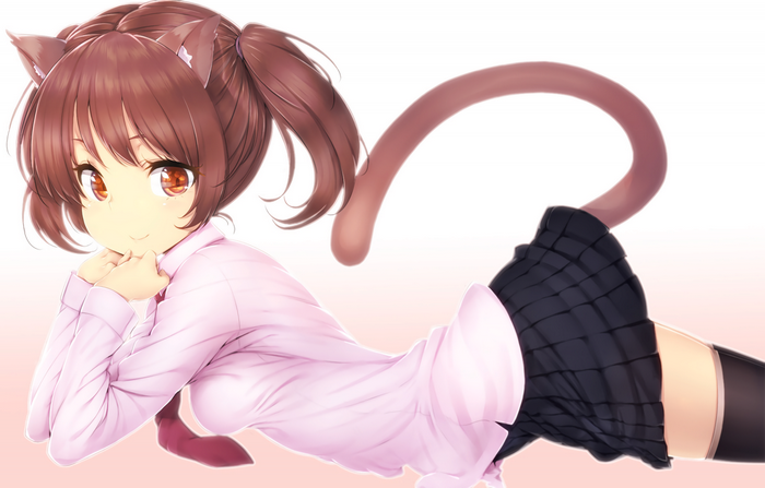 Anime cat girl with brown hair and pigtails