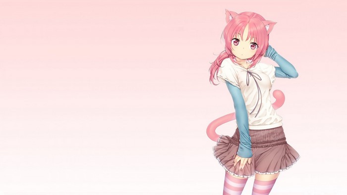Anime cat girl with pink hair and tail