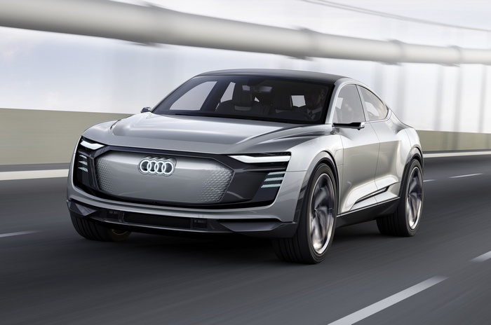 Audi E-Tron Sportback concept car driving on a road