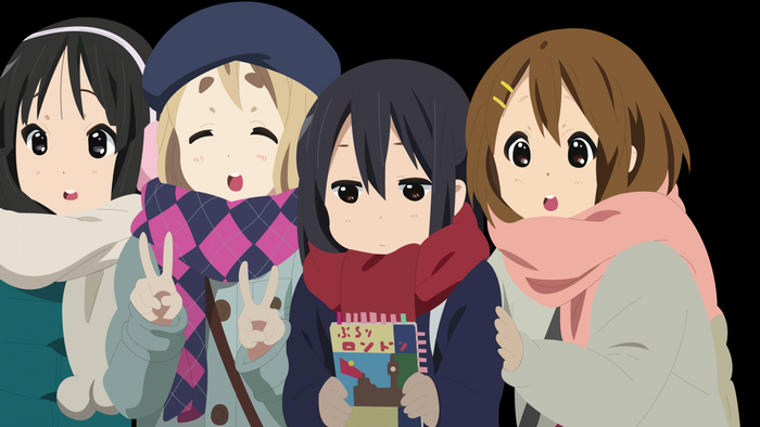 K-On! characters with scarves and winter clothes