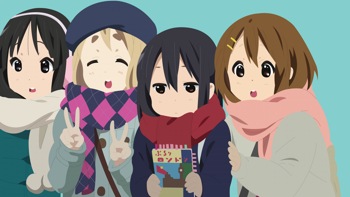 Anime girls from K-On! wearing scarves