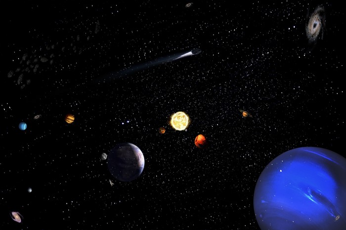 Planets and a comet in outer space