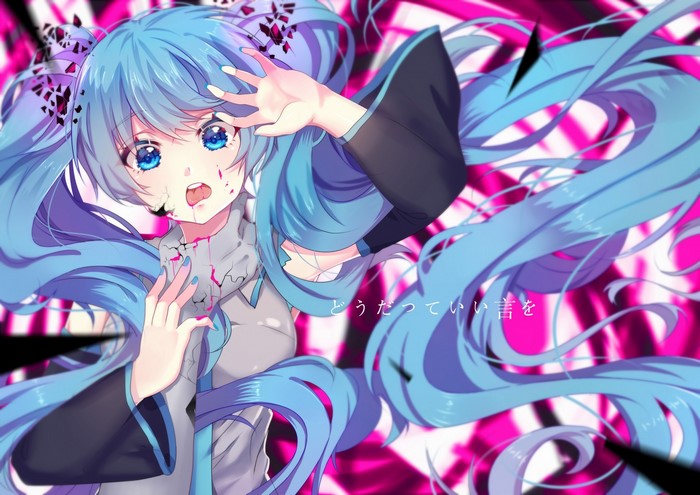 Hatsune Miku with cracked skin and blood