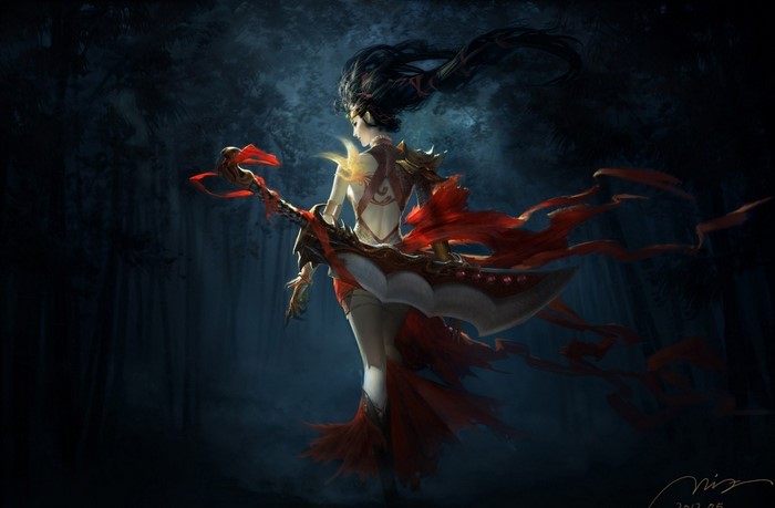 Fantasy art illustration of a woman with a weapon
