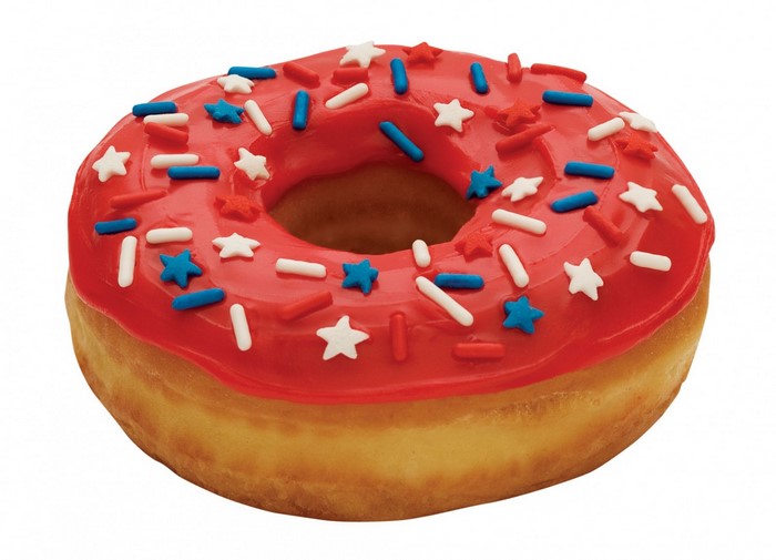 Red iced donut with star and rod sprinkles