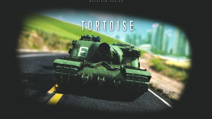 Tortoise Tank on a Road with Cityscape