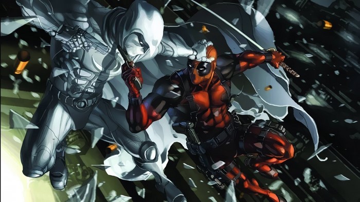 Deadpool vs Moon Knight Dynamic Comic Action Scene
