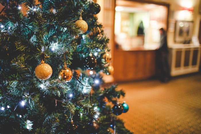 Christmas tree with ornaments and lights