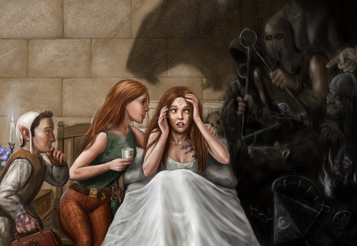 Fantasy Scene with Enchanted Women and Dark Shadows