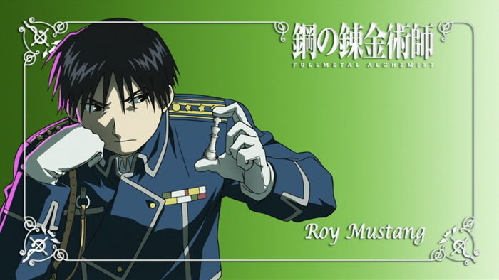 Roy Mustang from Fullmetal Alchemist holding a chess piece
