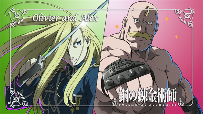 Olivier and Alex Armstrong from Fullmetal Alchemist Brotherhood