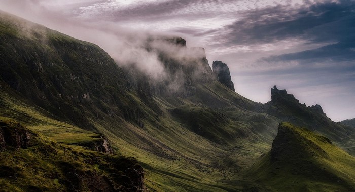 Misty mountains and valleys in Scotland