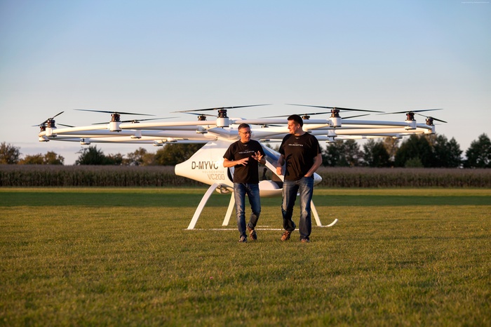 Volocopter 2X aerial vehicle with two men