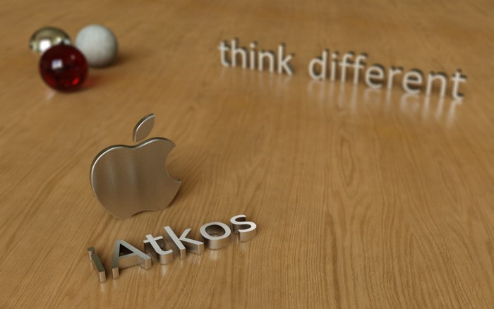 Apple Inc. iATKOS "think different" logo on wood