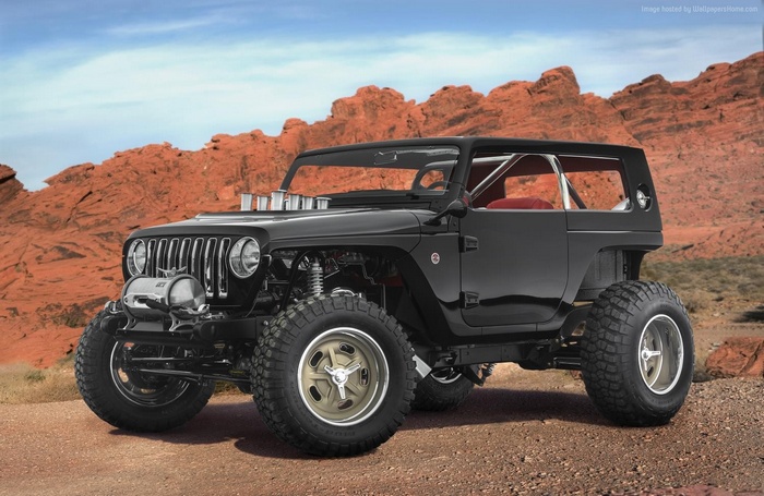 Black Jeep Quicksand concept SUV with exposed engine