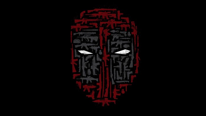 Deadpool mask made of weapons