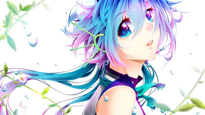 Aoki Lapis from Vocaloid with blue and pink hair