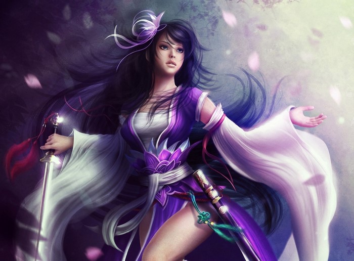 Fantasy art of a woman with a sword