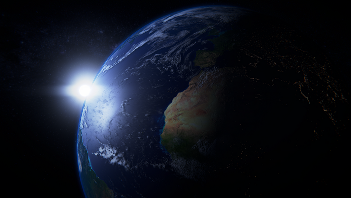 Earth from space with sunrise over Africa