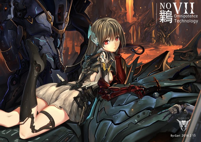 Mecha Girl with Red Eyes and Mechanical Suit