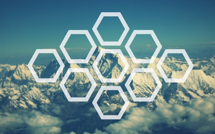 Hexagons overlaying a mountain range
