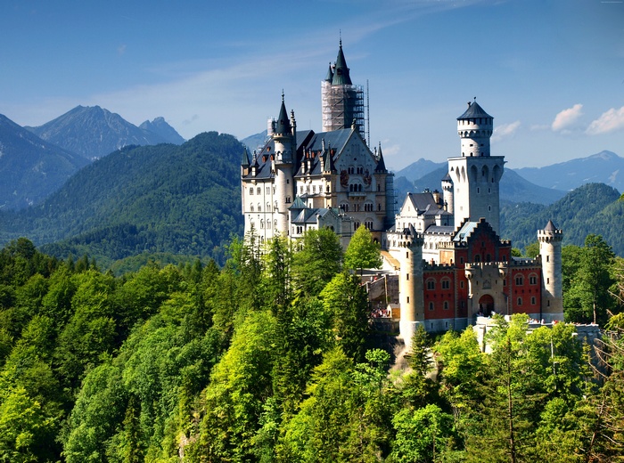 tourism, castle, mountain, Neuschwanstein Castle, Bavaria, Alps, travel, Germany