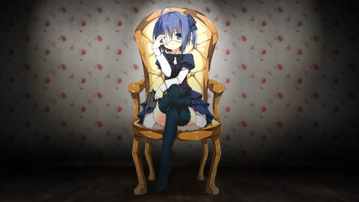 Takanashi Rikka from Chuunibyou demo Koi ga Shitai sitting on a chair