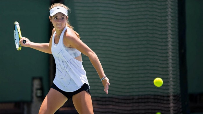 Catherine Cartan Bellis playing tennis