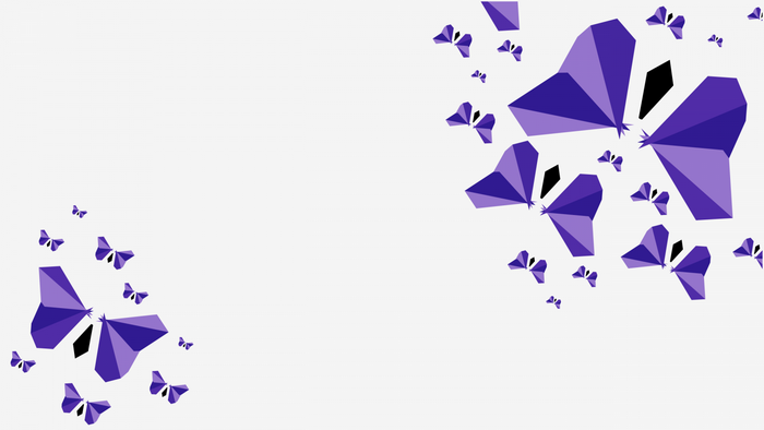 Purple origami butterflies on a white background