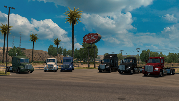 Peterbilt Dealership with Trucks in Sunny Weather