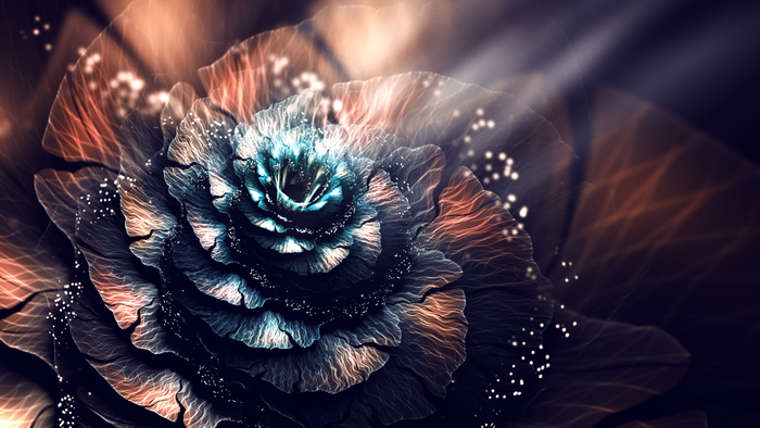 Abstract fractal flower with blue and orange petals