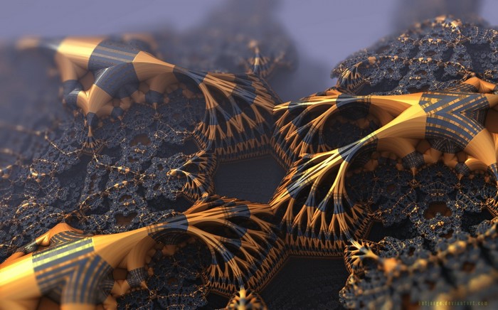 Abstract gold and black fractal structures