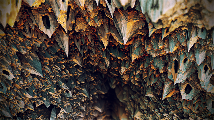 Abstract cave formation with sharp crystalline structures
