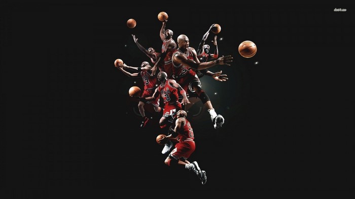 Michael Jordan in multiple poses with basketballs