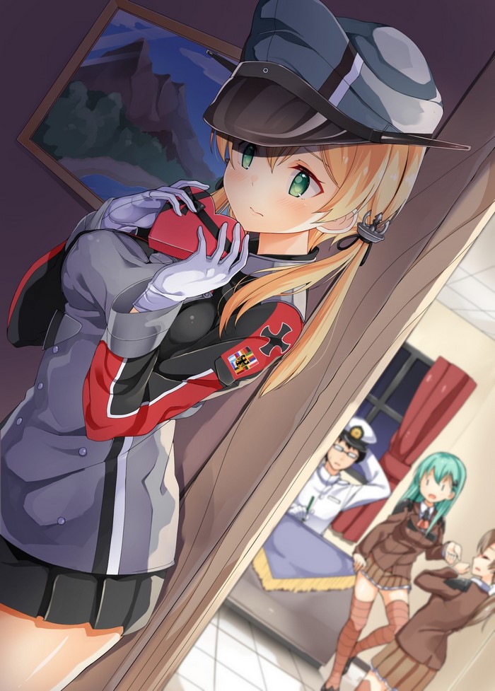 Prinz Eugen from Kantai Collection holding a heart-shaped box