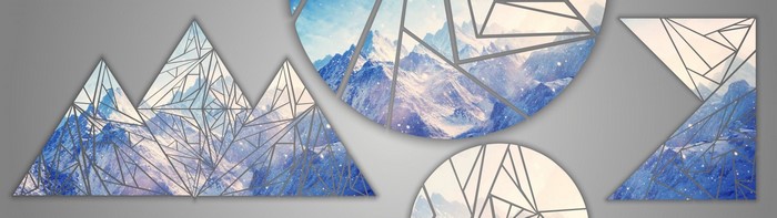 Geometric mountain landscape with blue and white colors