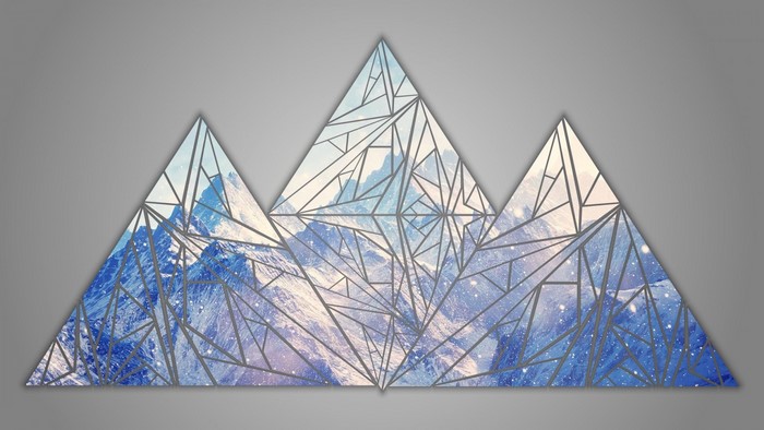 Geometric mountain range with blue and white landscape