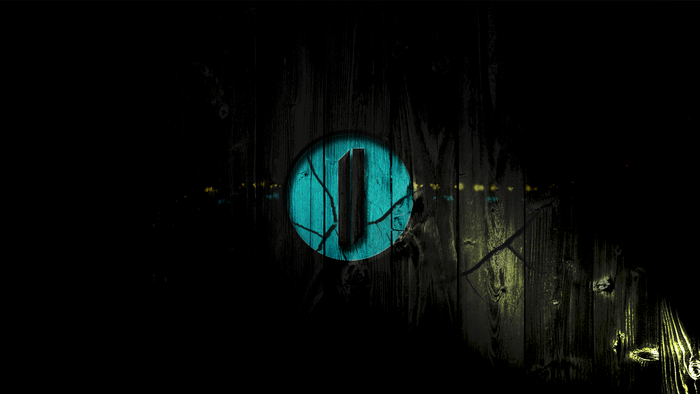 Cracked blue circle with number 1 on dark wood