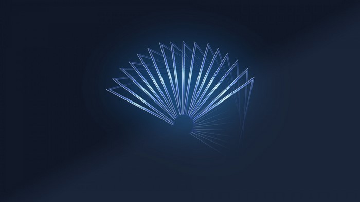 Abstract blue geometric fan shape with light effects