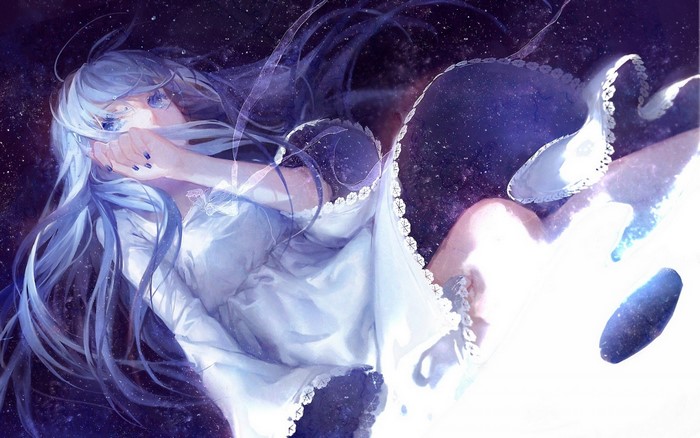 Weiss Schnee from RWBY in a starry background