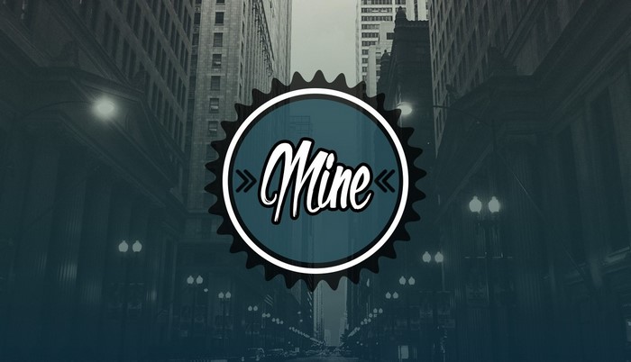 Mine logo on a vintage city street background